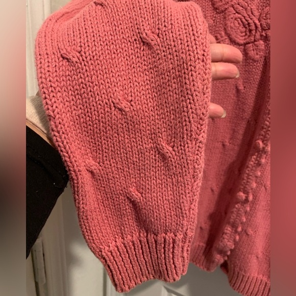 Appleseed’s Hand Embroidery Floral  Sweater Cardigan Pullover Rose Pink Sz Med - Picture 3 of 10